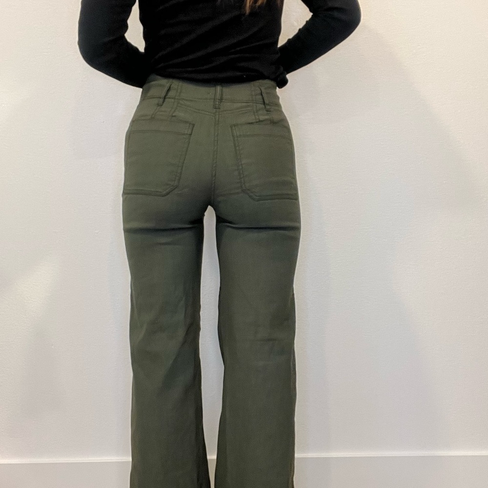 Anthropologie Olive Green Flare Pants - Picture 6 of 7